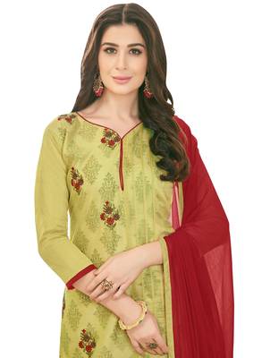 Green Embroidered Cotton Salwar With Dupatta 2