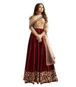 Maroon embroidered silk And net Anarkali Suit