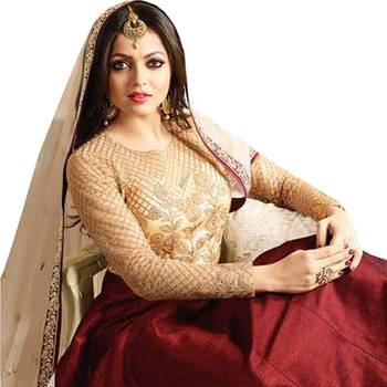 Maroon embroidered silk And net Anarkali Suit 3