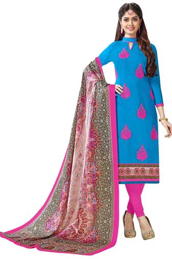 Sky-blue embroidered cotton salwar