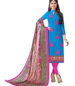 Sky-blue embroidered cotton salwar