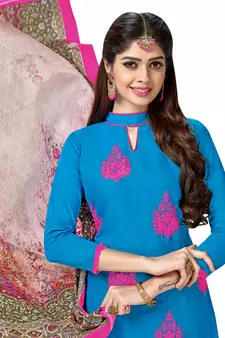 Sky-blue embroidered cotton salwar