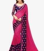 Dark pink printed georgette saree with blouse
