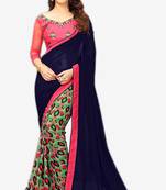 Navy blue printed georgette saree with blouse