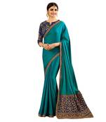Blue embroidered faux silk saree with blouse