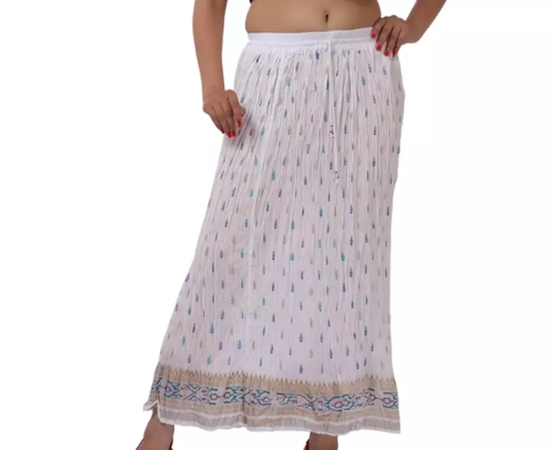 White Cotton Crinkled Long Skirt
