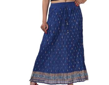 Blue Cotton Crinkled Long Skirt