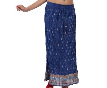 Blue Cotton Crinkled Long Skirt 2