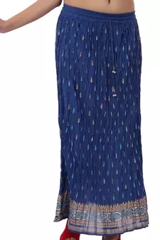 Blue Cotton Crinkled Long Skirt