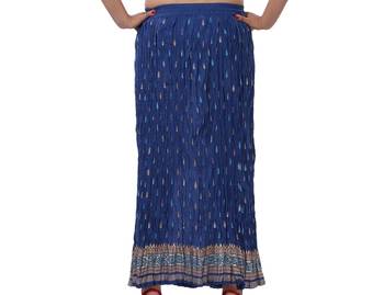 Blue Cotton Crinkled Long Skirt 3