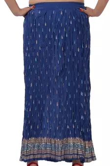 Blue Cotton Crinkled Long Skirt