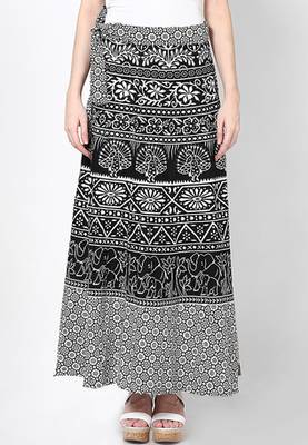 Black n White Jaipuri Printed Cotton Wrap Skirt 3
