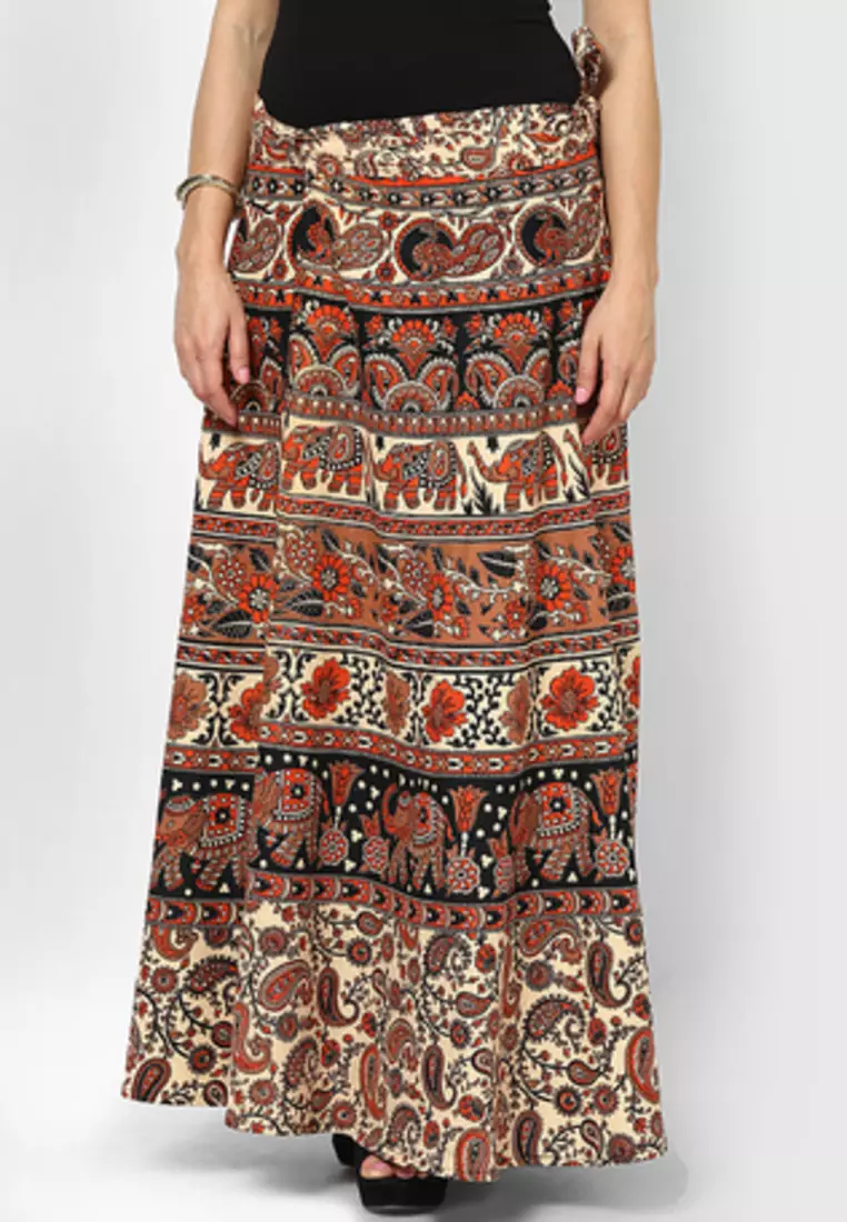 Beige Jaipuri Printed Cotton Wrap Skirt