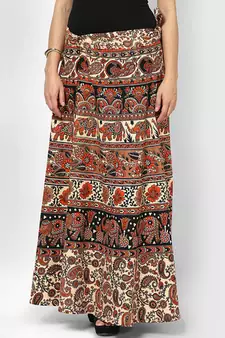 Beige Jaipuri Printed Cotton Wrap Skirt