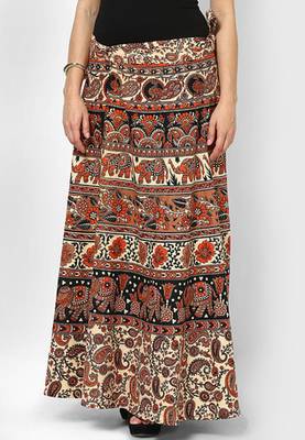 Beige Jaipuri Printed Cotton Wrap Skirt 4