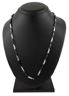 Italian Slim Black Rhodium Plated Black White Stainless Steel Necklace Chain Boys Mens 2