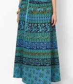 Turquoise Jaipuri Printed Cotton Wrap Skirt