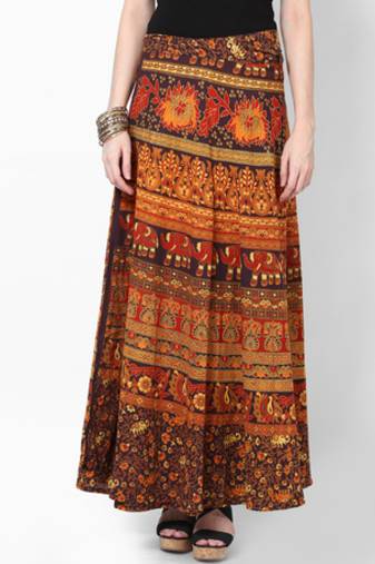 Multicolor Jaipuri Printed Cotton Wrap Skirt