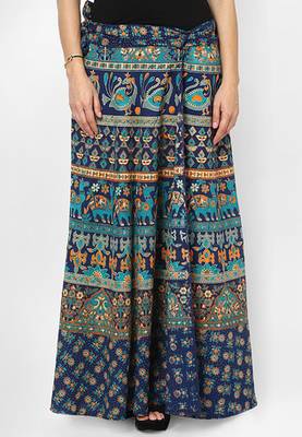 Navy Blue Jaipuri Printed Cotton Wrap Skirt 1