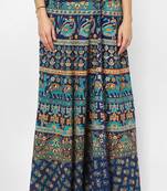 Navy Blue Jaipuri Printed Cotton Wrap Skirt