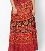 Red Jaipuri Printed Cotton Wrap Skirt