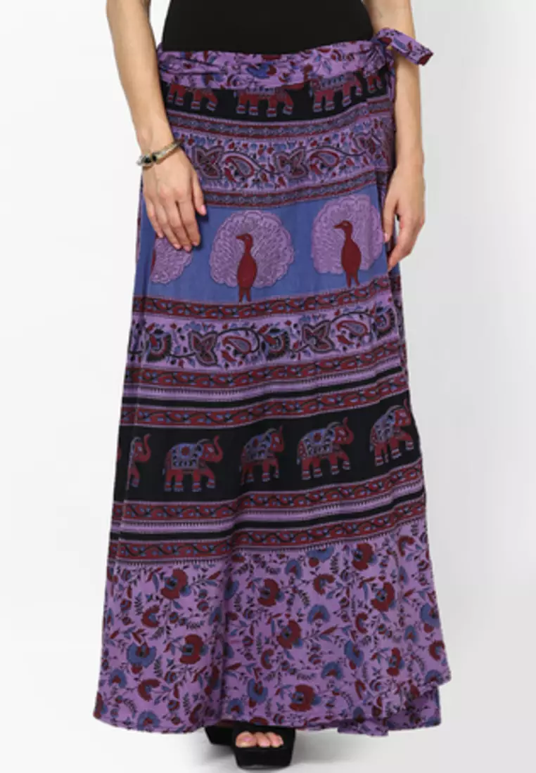 Purple Jaipuri Printed Cotton Wrap Skirt
