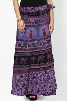 Purple Jaipuri Printed Cotton Wrap Skirt