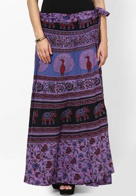 Purple Jaipuri Printed Cotton Wrap Skirt 3