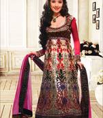 Cream net embroidered anarkali semi stitched Anarkali Suit