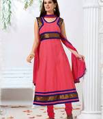 Pink georgette embroidered anarkali semi stitched salwar with dupatta