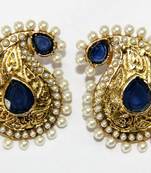 Antique Gold Plated White N Blue Pearls Tops