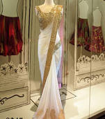 Creamiest white plain net MM Designer saree with blouse piece