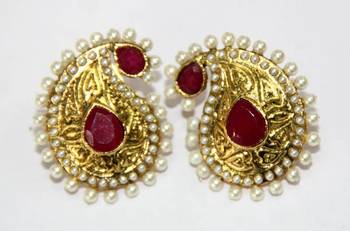 Antique Gold Plated Red N White Pearls Tops 1