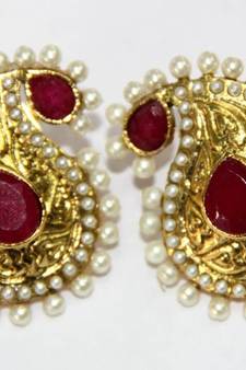 Antique Gold Plated Red N White Pearls Tops