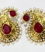 Antique Gold Plated Red N White Pearls Tops