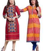Multicolor Printed Cotton Unstitched Combo Kurti