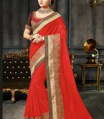 Red embroidered Georgette Chiffon saree with blouse