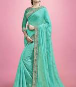 Sea Green embroidered Bamber Georgette saree with blouse