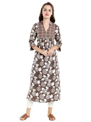 Beige  cotton long kurtis 1