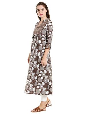 Beige  cotton long kurtis 3