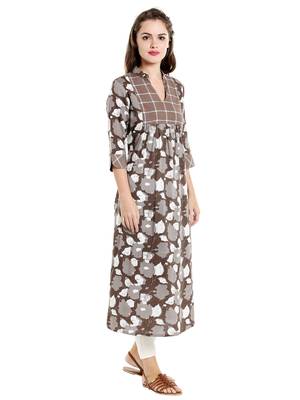 Beige  cotton long kurtis 4