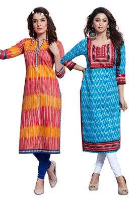 Multicolor Printed Cotton Unstitched Combo Kurti 1