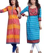 Multicolor Printed Cotton Unstitched Combo Kurti