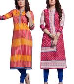 Multicolor Printed Cotton Unstitched Combo Kurti