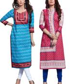 Multicolor Printed Cotton Unstitched Combo Kurti