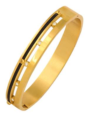 Screw Rope 18K Gold & Black Rhodium Plated CZ 316L Surgical Stainless Steel Openable Kada Bangle Men 1