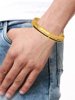 Screw Rope 18K Gold & Black Rhodium Plated CZ 316L Surgical Stainless Steel Openable Kada Bangle Men 4