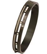 Screw Rope Black Silver Cubic Zirconia 316L Surgical Stainless Steel Openable Kada Bangle Bracelet Men