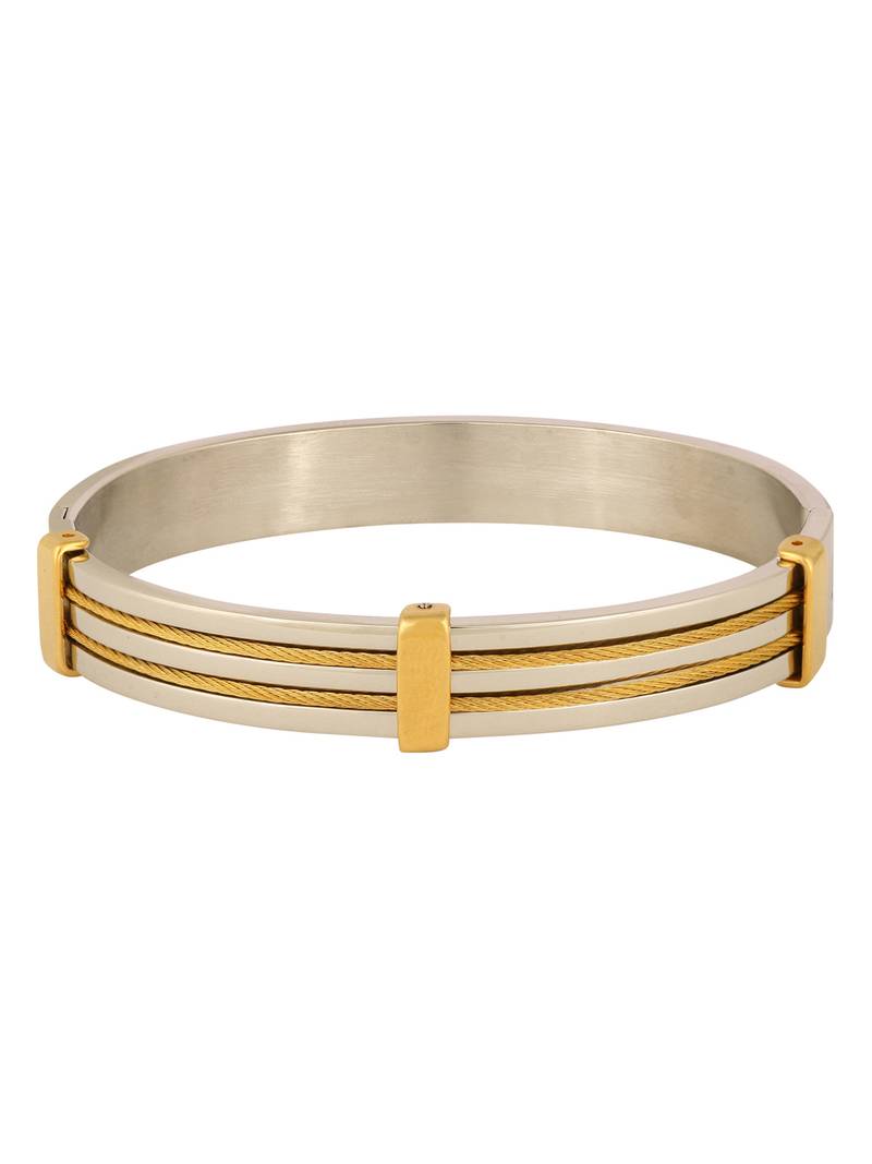 Rope Border 18K Gold Silver 316L Surgical Stainless Steel Openable Kada Bangle Bracelet Men