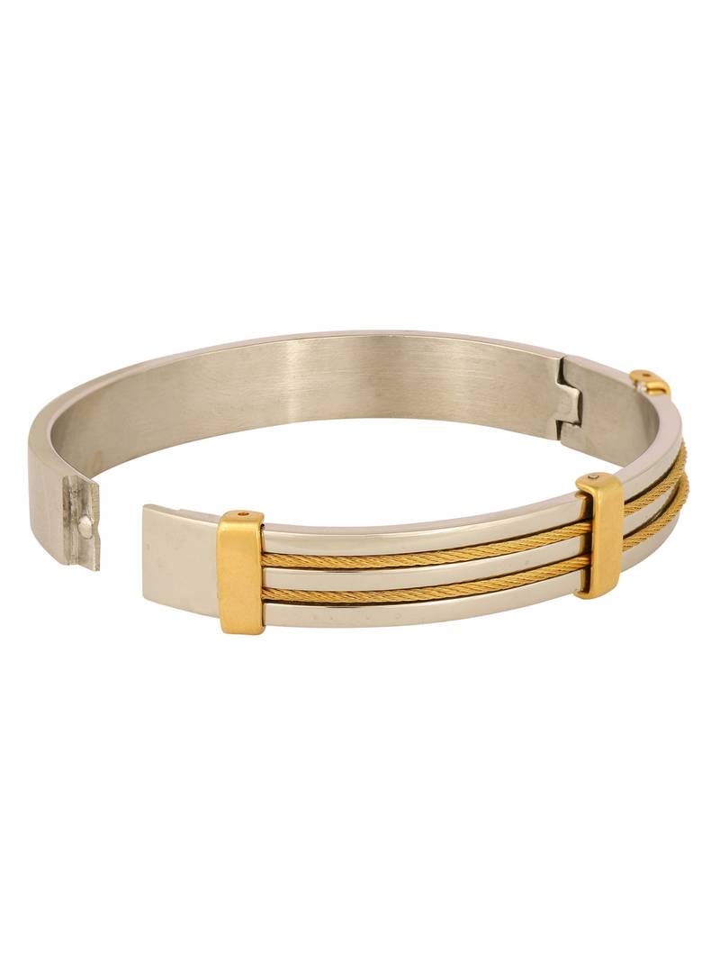 Rope Border 18K Gold Silver 316L Surgical Stainless Steel Openable Kada Bangle Bracelet Men